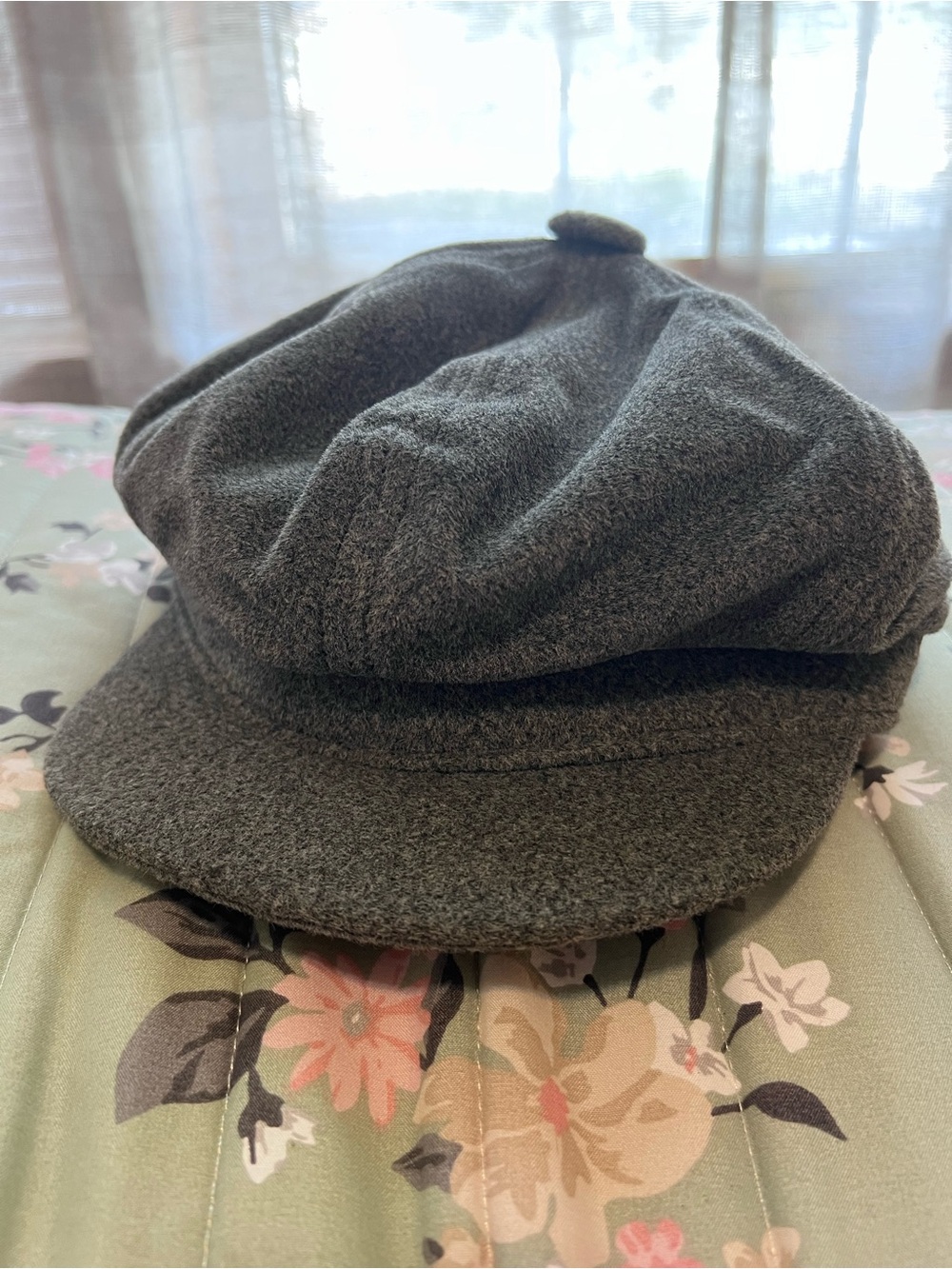Vintage Union Made Wool Newsboy Cap Charcoal Grey Cabbie Flat Hat
